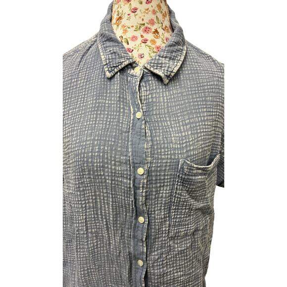 🩵 Como Vintage 2X Blue Gauze Button Up Shirt – Soft Cotton Tunic - Picture 2 of 4